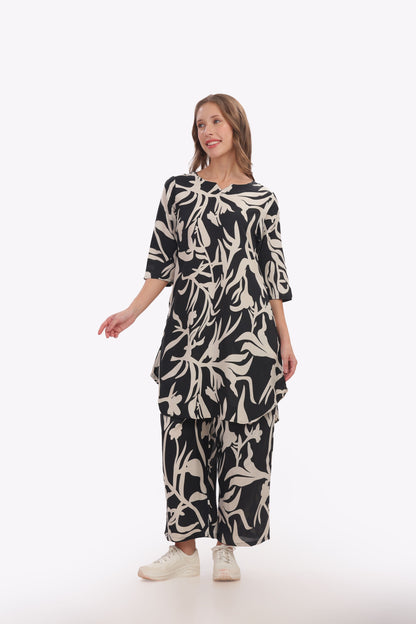 black and white abstract print punjabi co-ordset