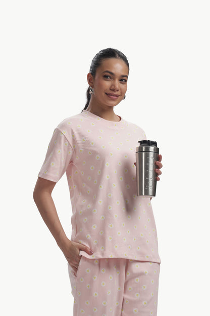 Baby pink Floral stretchable Co-ordset