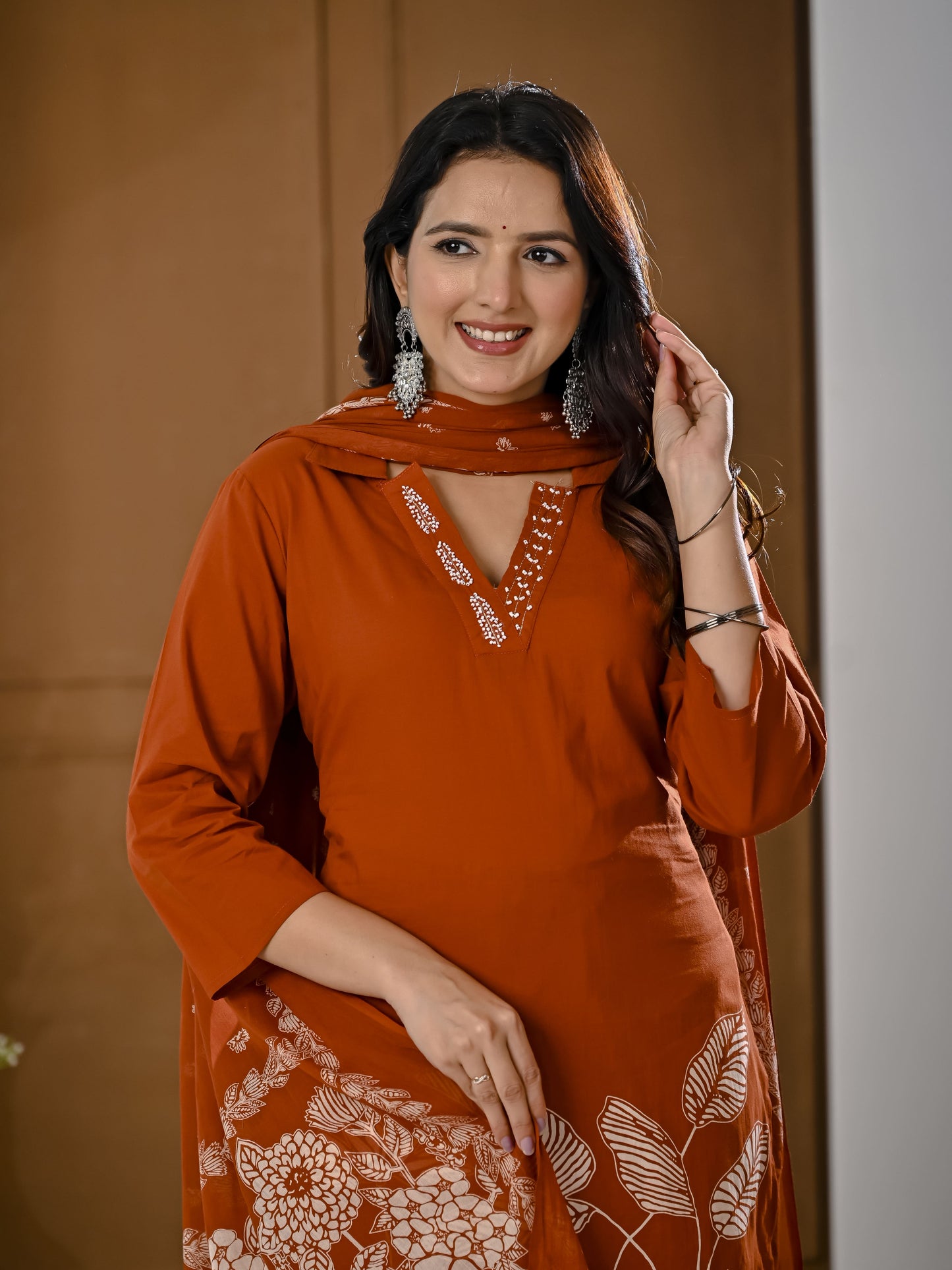 Ginger embroidery kurta set with Dupatta