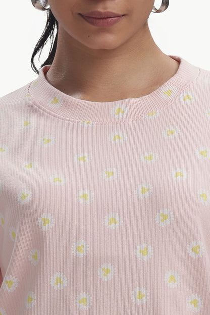 Baby pink Floral stretchable Co-ordset