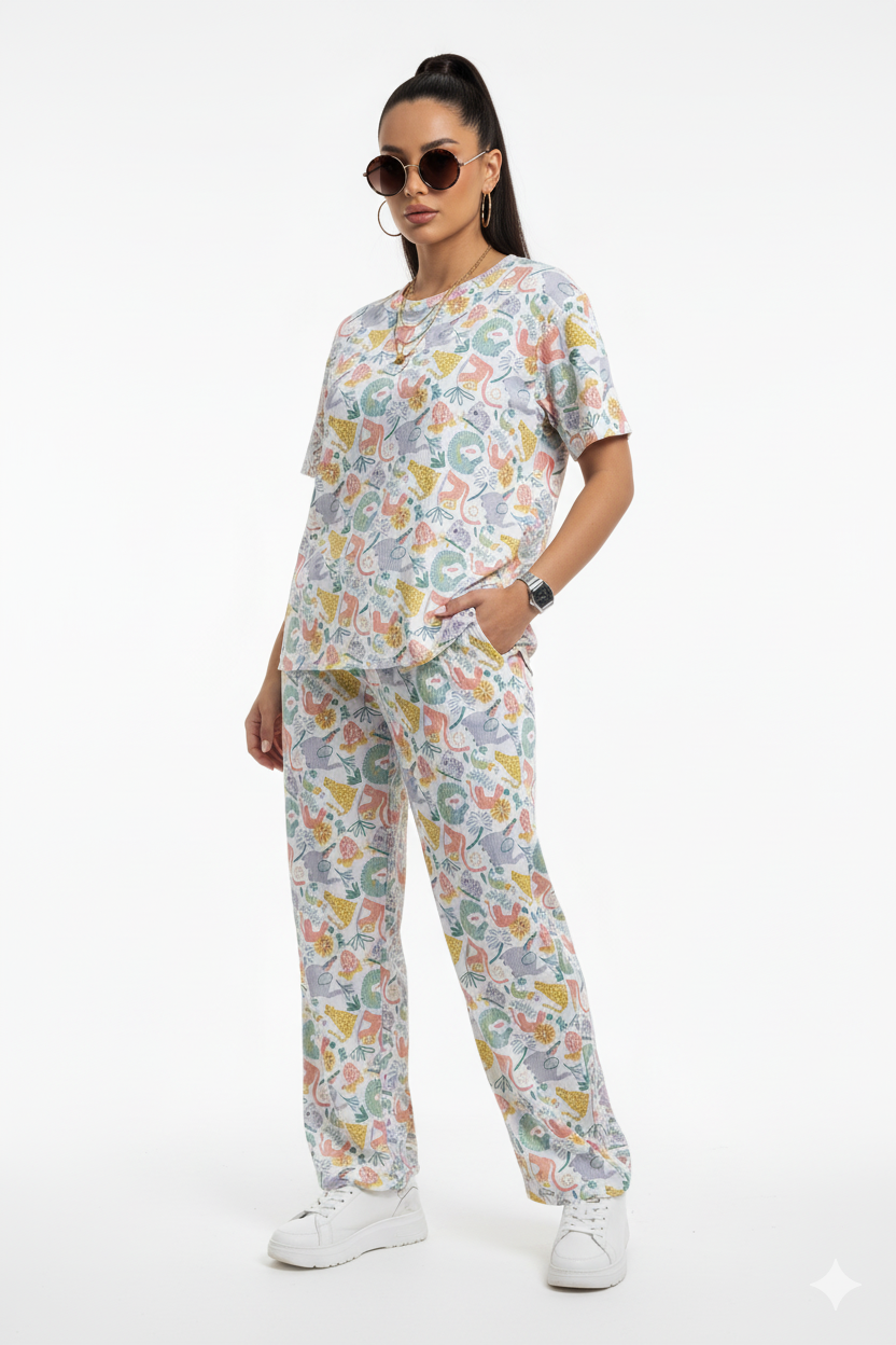 Pastel Garden Printed Stretchable co-ordset
