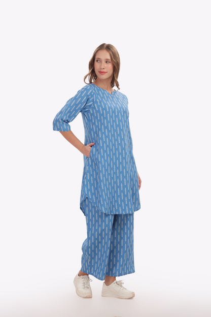 Blue Ikat Printed punjabi Co-ord Set