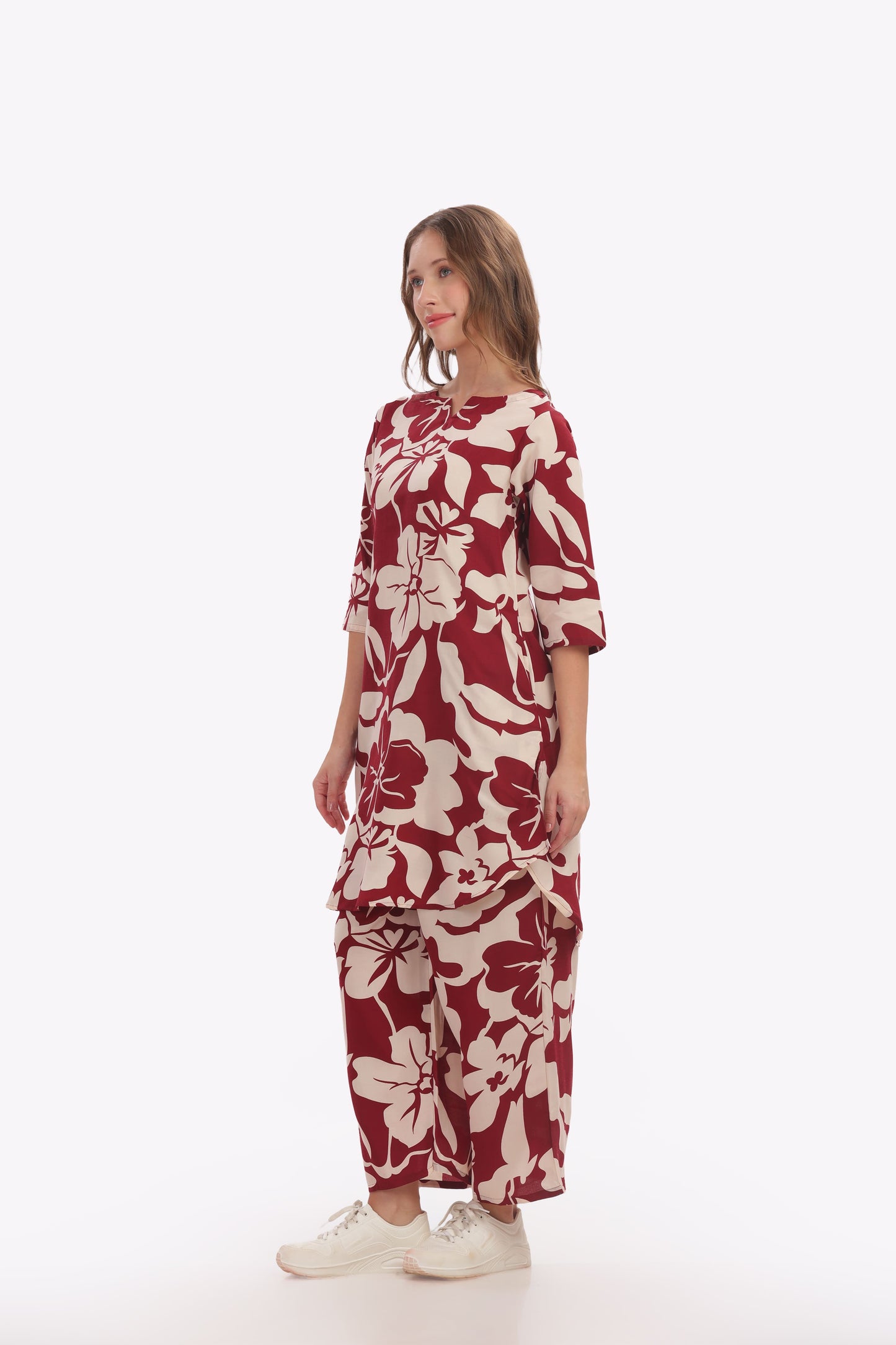 Maroon &Cream Floral Punjabi Co-ordset