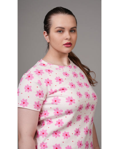 Pink Daisies On White Stretchable Co-Ordset