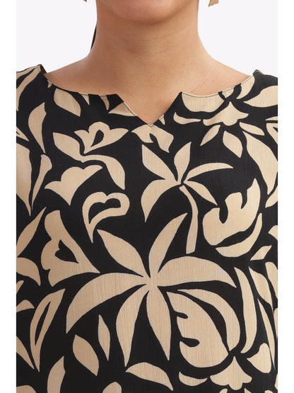 black and beige leaf-patterned punjabi co-ordset