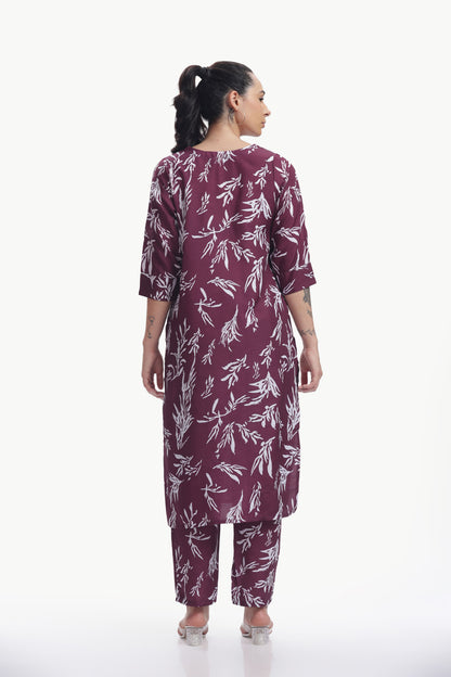 Maroon Muse Cotton Botanical Floral Printed Kurtaset