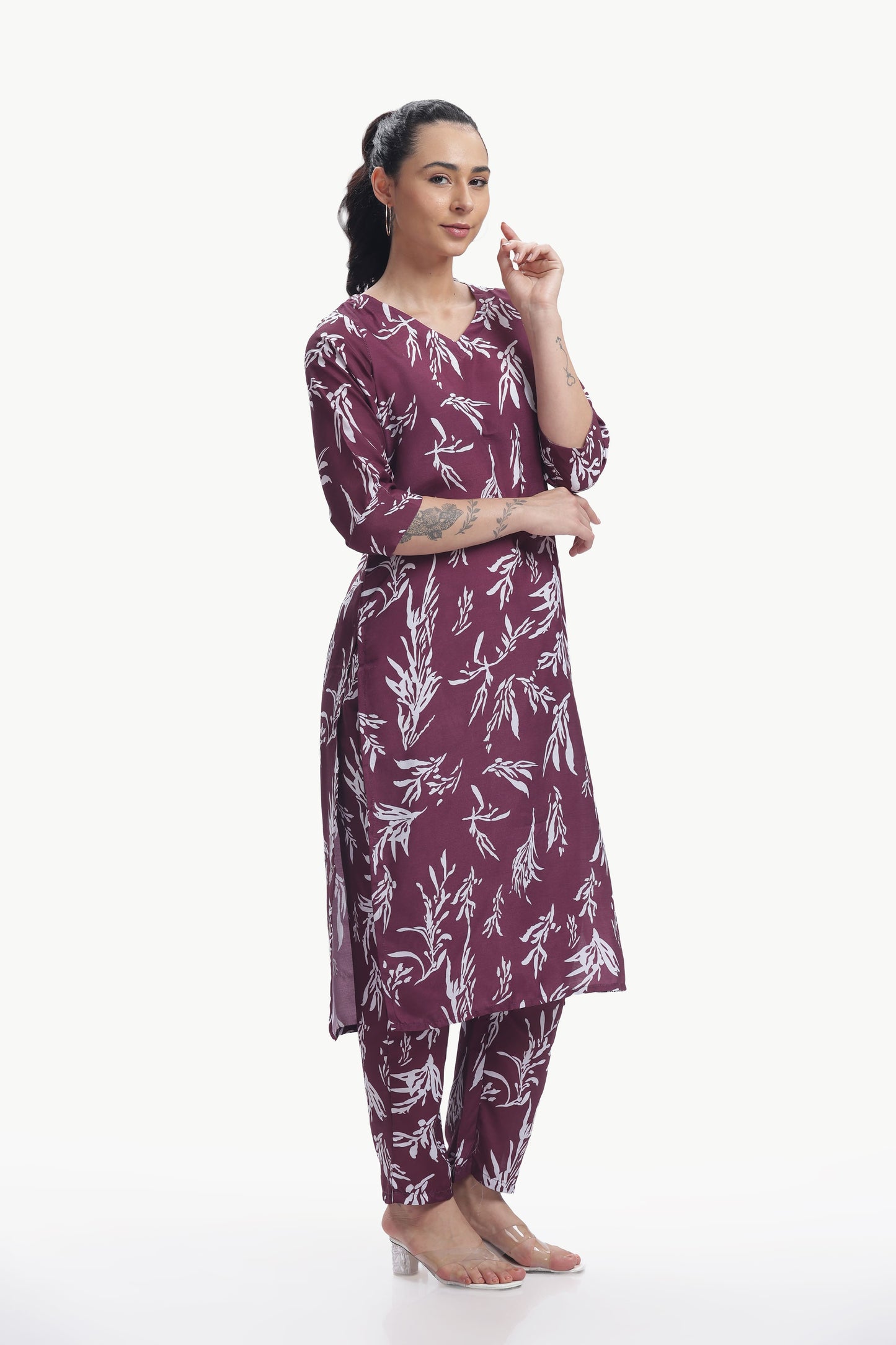 Maroon Muse Cotton Botanical Floral Printed Kurtaset