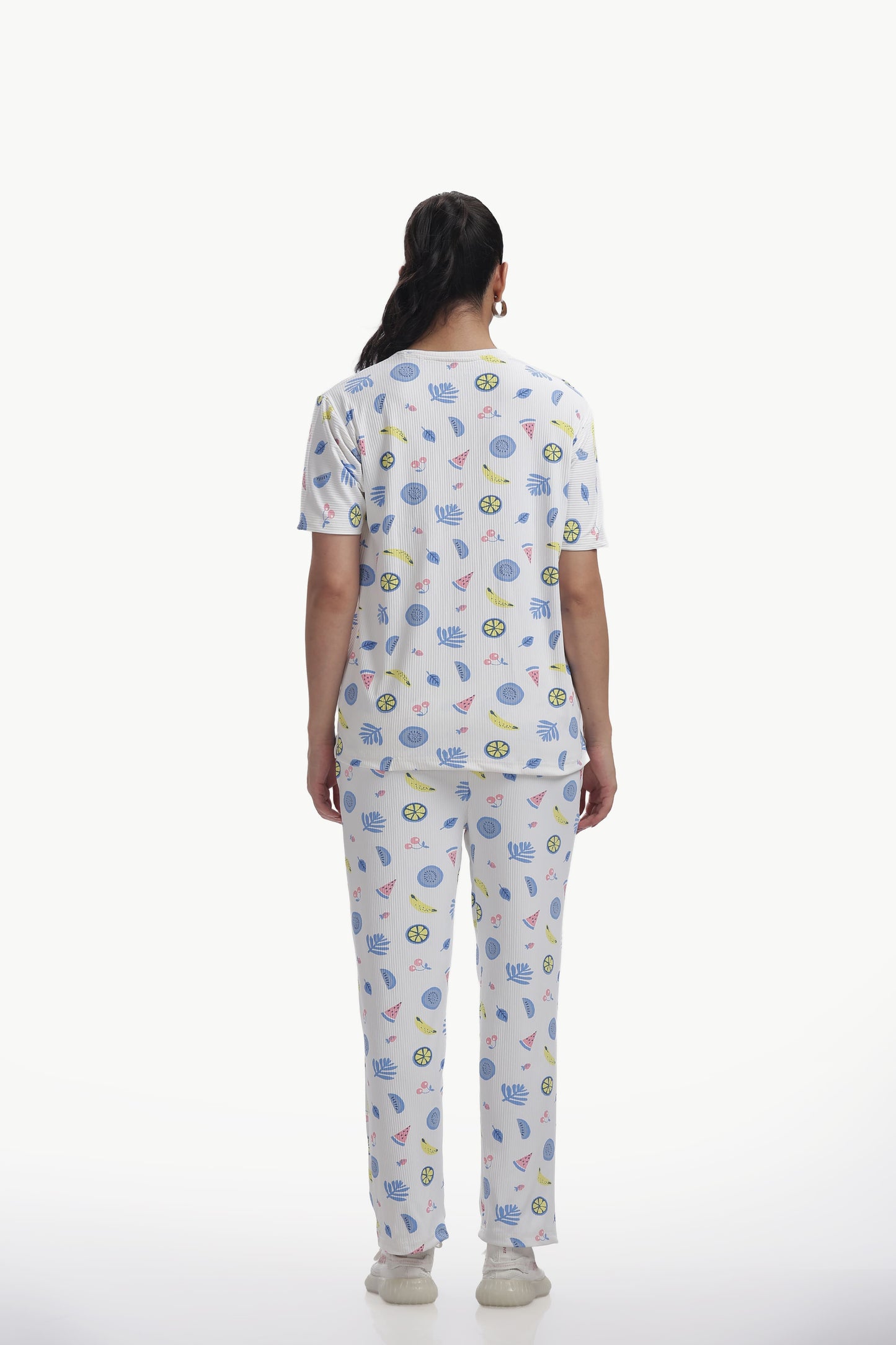 white Fruit print stretchable co-ordset