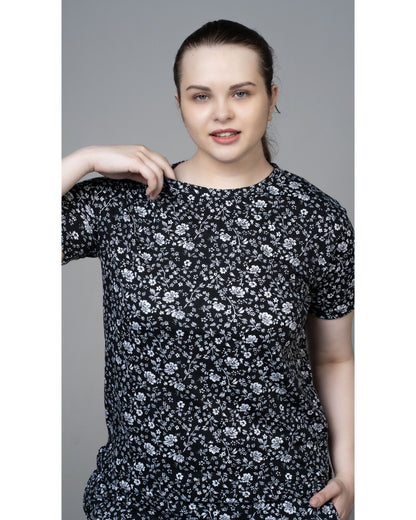 Pitch Black Floral Stretchable Co-ordset
