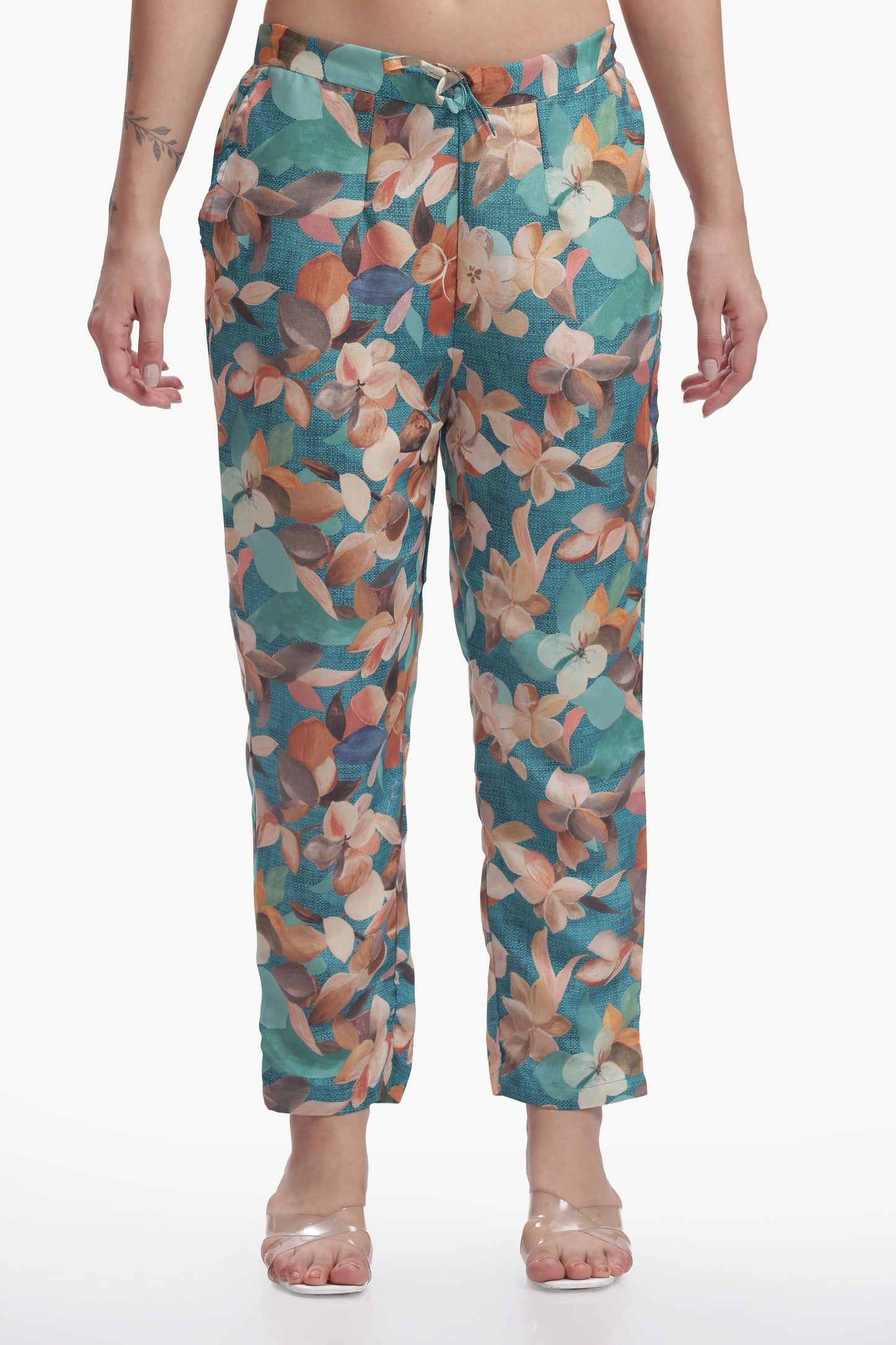 Tangerine Orange 
Floral Print Kurta and Pant Set