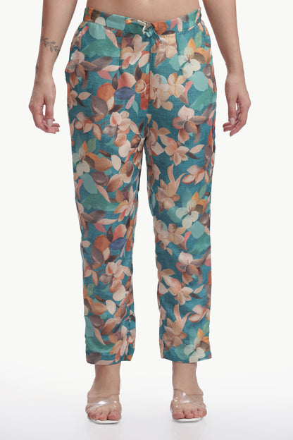 Tangerine Orange 
Floral Print Kurta and Pant Set