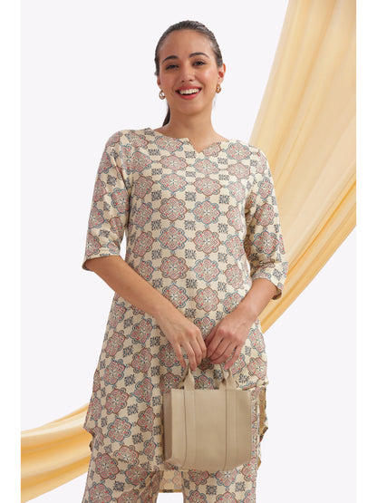 Cream Geometric punjabi Co-ord Set