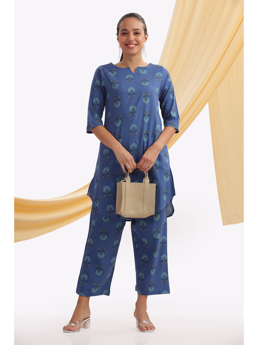 Blue Abstract Printed Punjabi Co-ordset