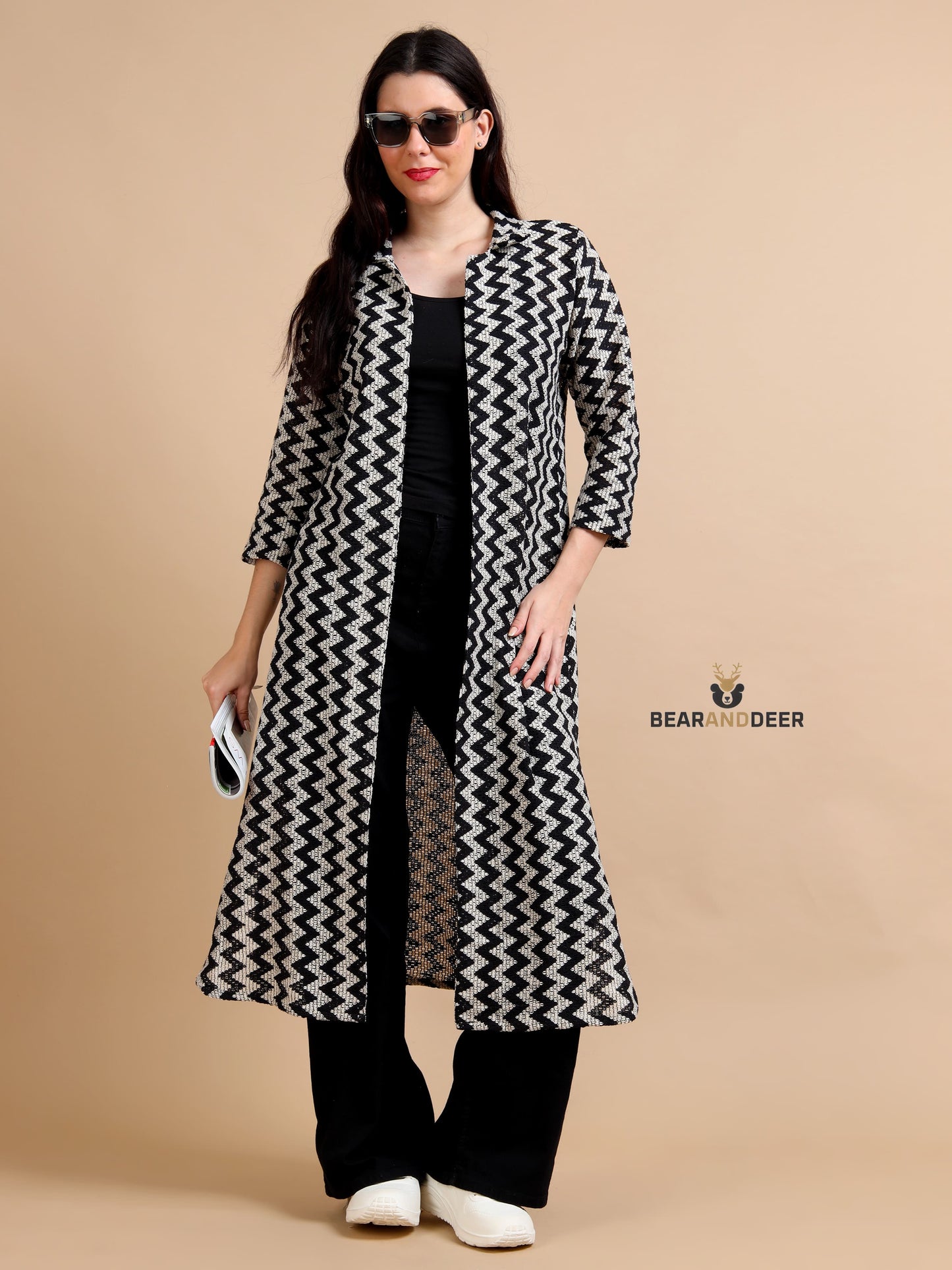 Black & Beige Open Long Shrug