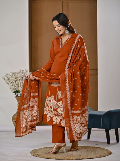 Ginger embroidery kurta set with Dupatta
