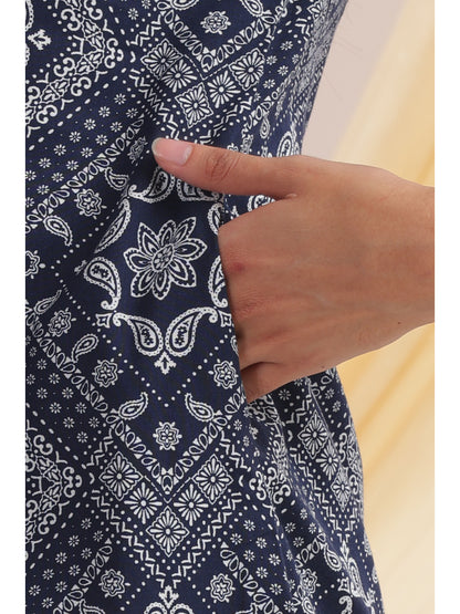 navy blue ethnic print punjabi co-ordset