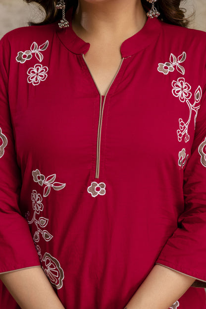 Stylish Red Embroidered COD Set with Dupatta