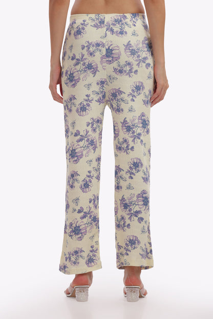 Purple & Cream Floral Stretchable Co-ordset