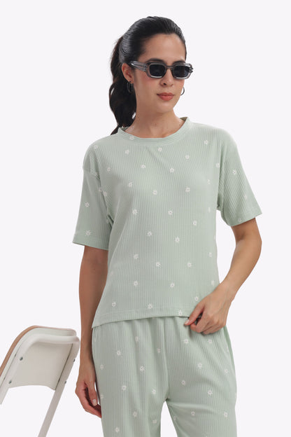 Dotted Ribbed stretchable co-ordset