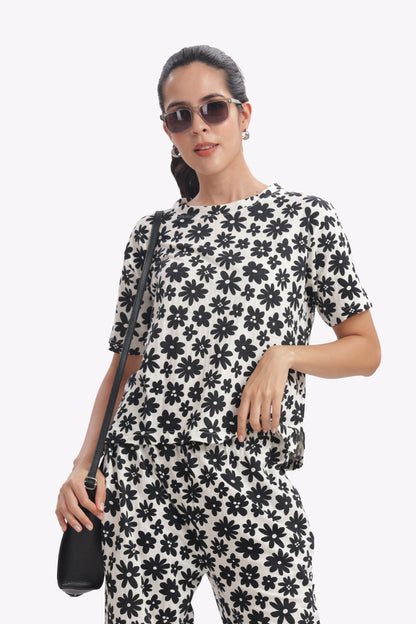 Black Shadow Blossom stretchable co-ordset