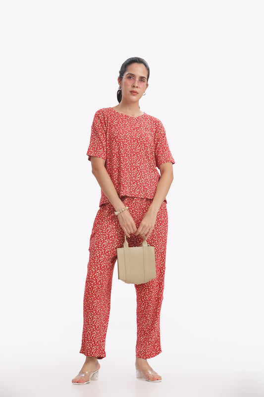 Red Micro Floral Co-ordset