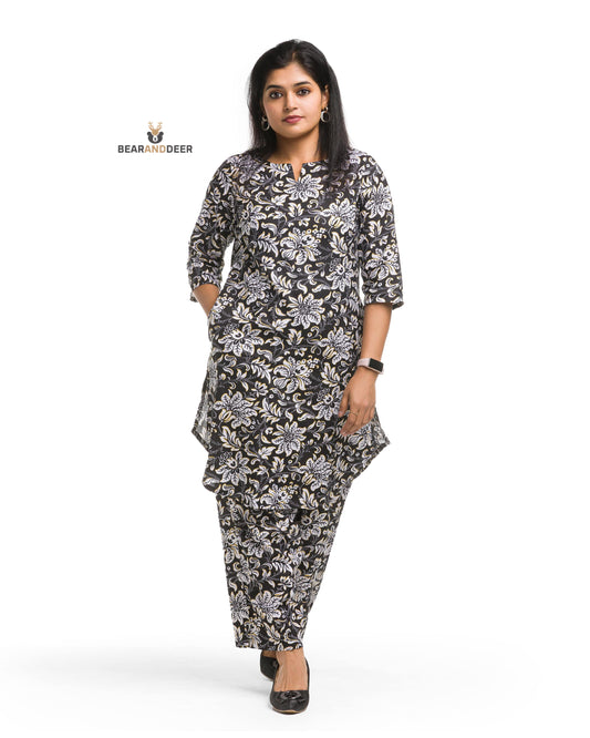Fiore Black Floral Punjabi Co-ordset