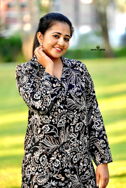 Paisely Black Full sleeve Rayon Cotton Pyjamaset