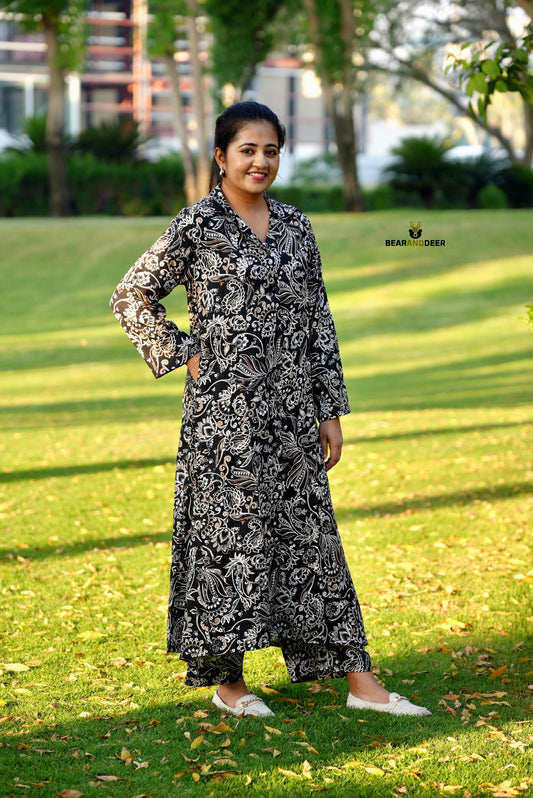 Paisely Black Full sleeve Rayon Cotton Pyjamaset