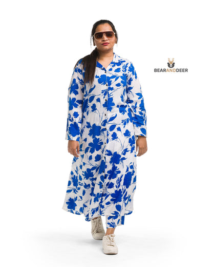 White & Blue Floral Cosy Cotton Full sleeve Pyjamaset
