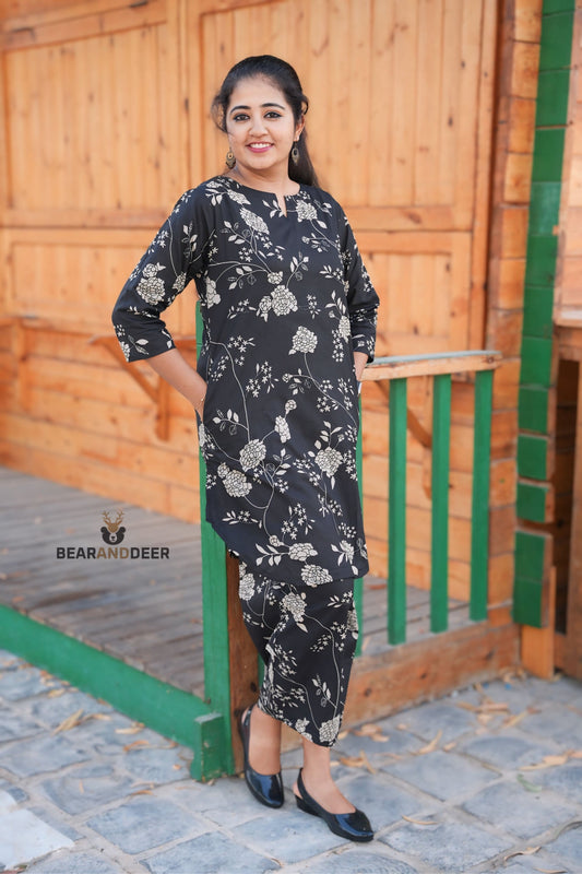 Midnight Floral Rajasthani pyjamaset
