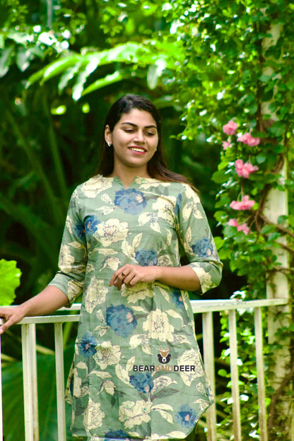 Moss Floral Rajasthani Cotton Pyjamaset