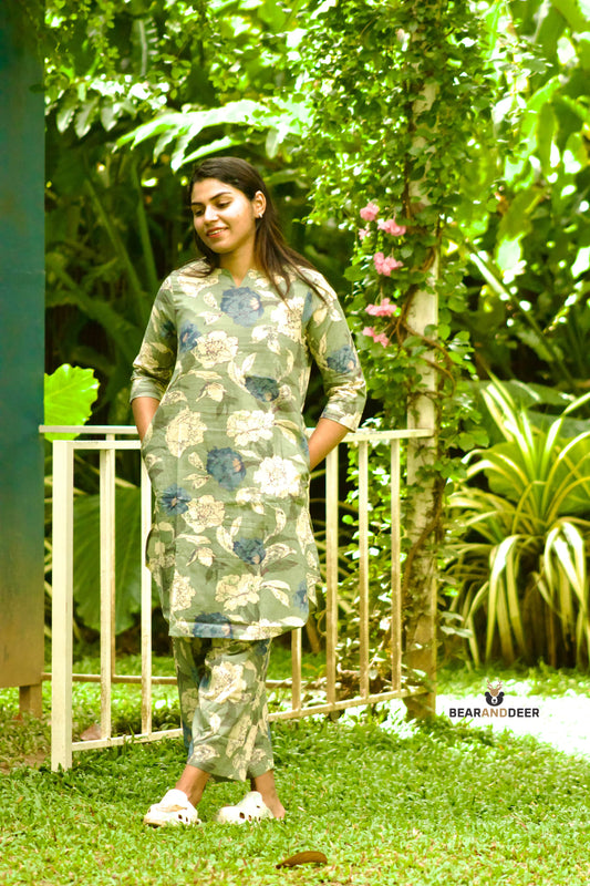 Moss Floral Rajasthani Cotton Pyjamaset