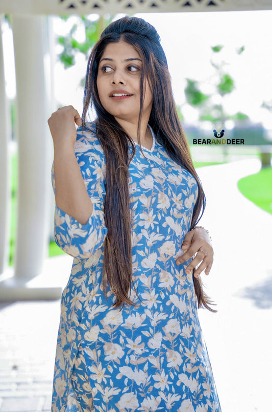 Rajasthani Cotton Blue Floral Pyjama Set