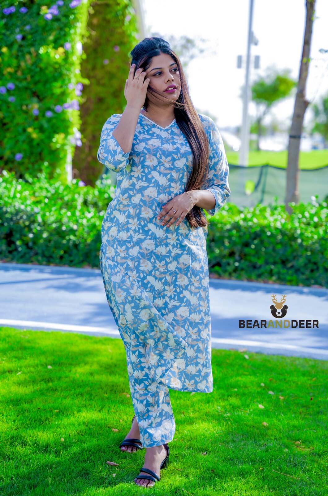Rajasthani Cotton Blue Floral Pyjama Set