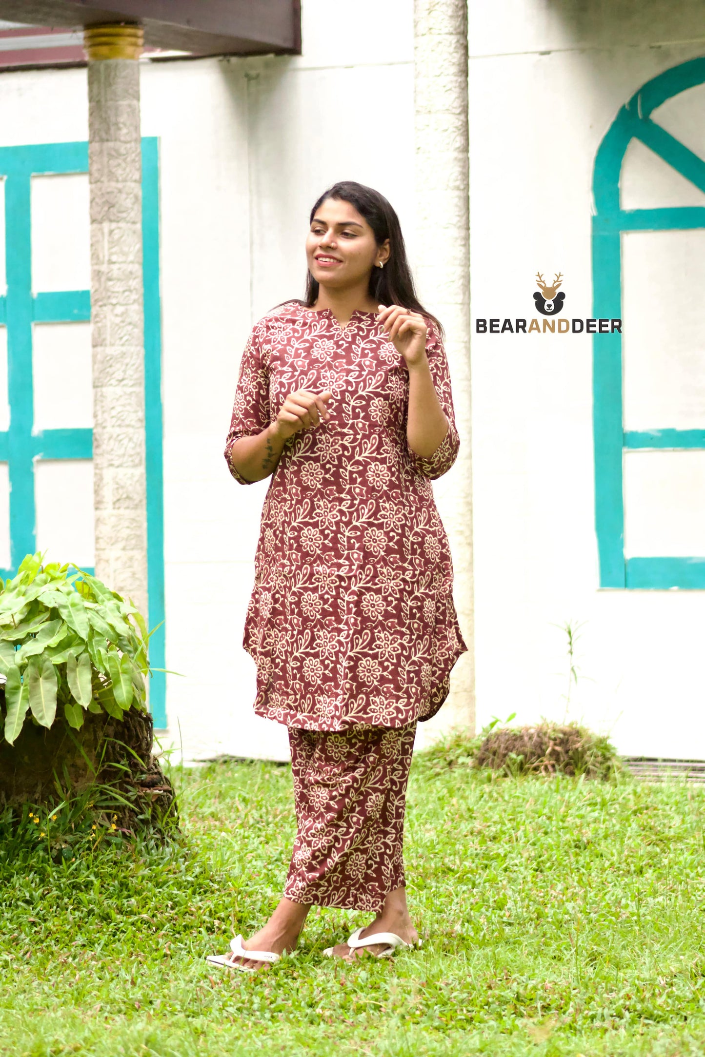 Brown Printed Ethnic Co-ordset