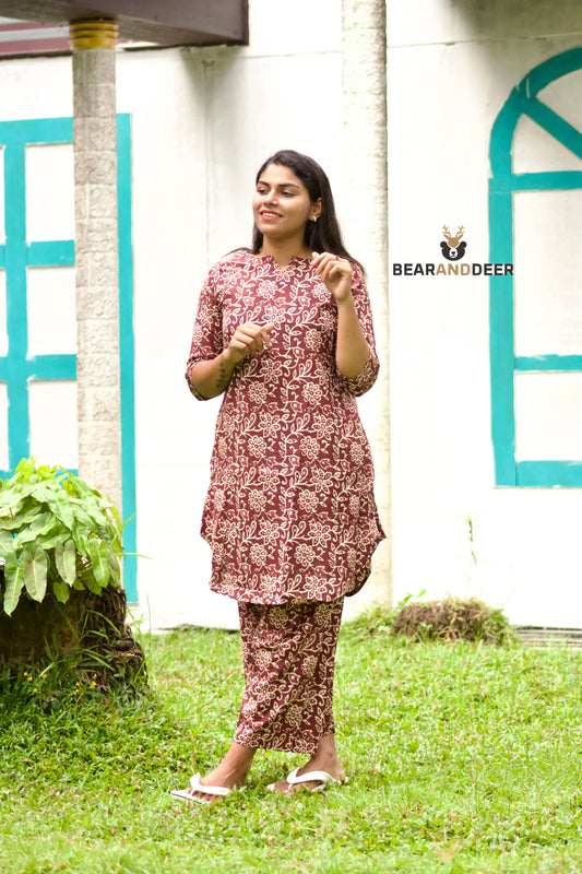 Brown Printed Ethnic Co-ordset