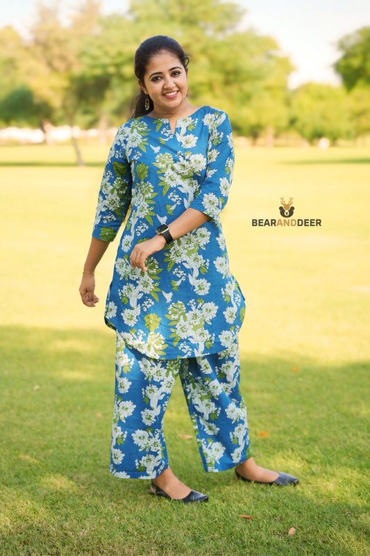 Pacific Blue Floral Rajasthani pyjamaset