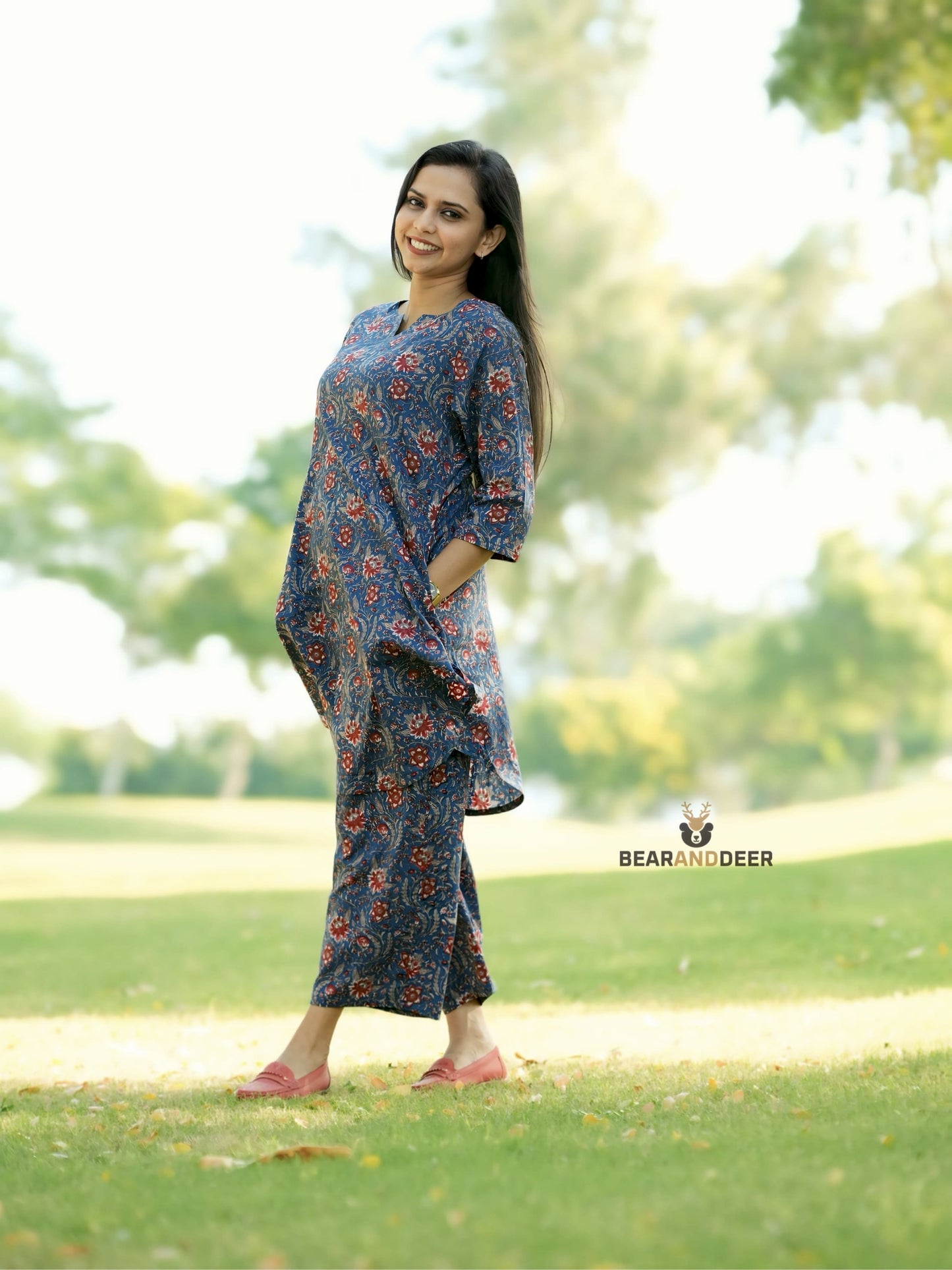 Ocean Floral Rajasthani cotton Pyjamaset