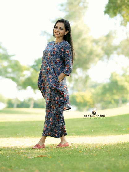 Ocean Floral Rajasthani cotton Pyjamaset