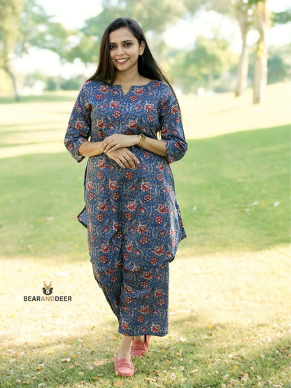 Ocean Floral Rajasthani cotton Pyjamaset
