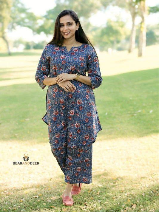 Ocean Floral Rajasthani cotton Pyjamaset