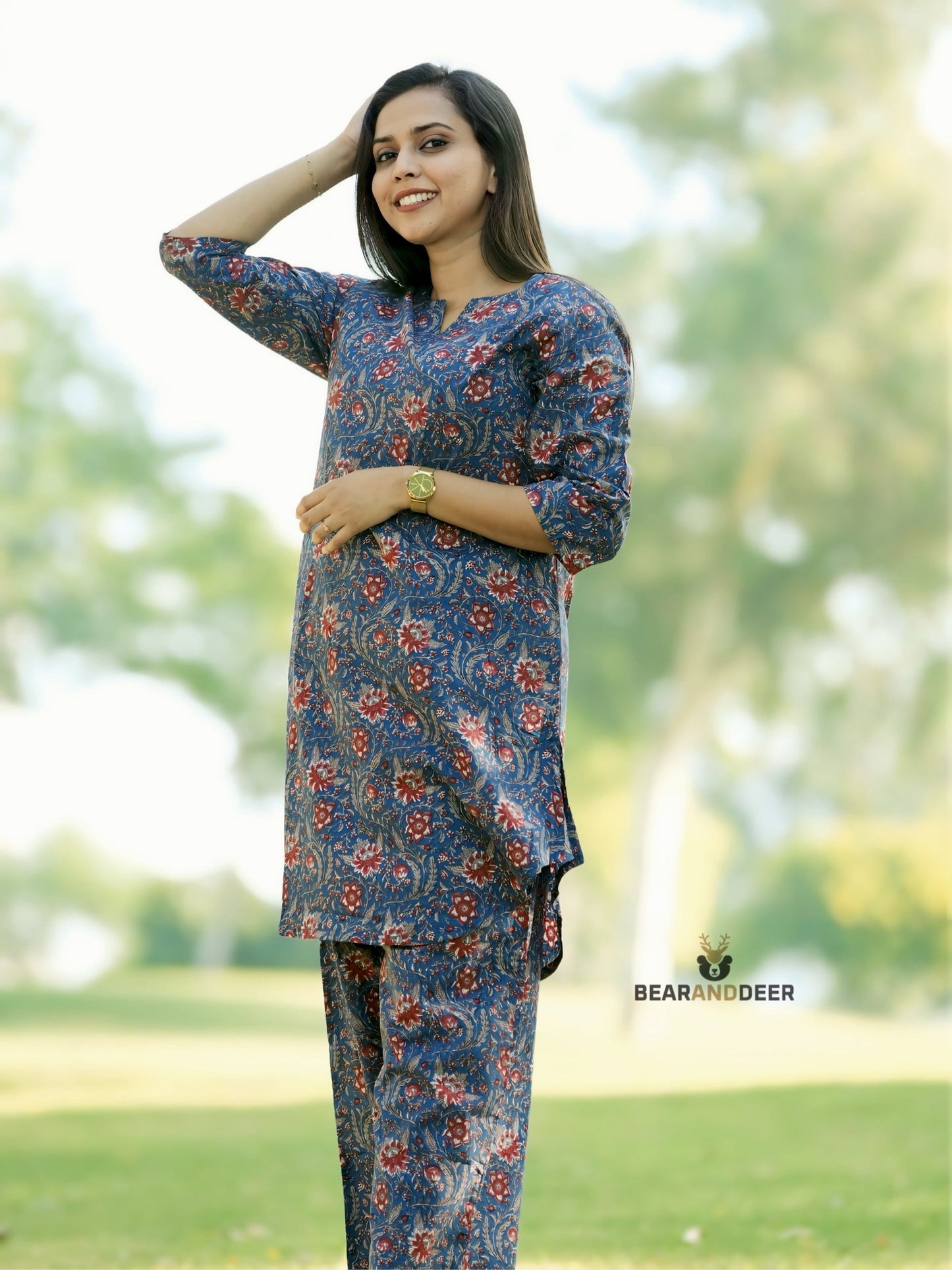 Ocean Floral Rajasthani cotton Pyjamaset