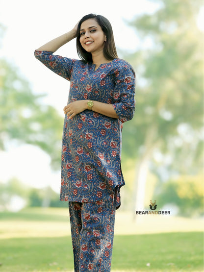 Ocean Floral Rajasthani cotton Pyjamaset