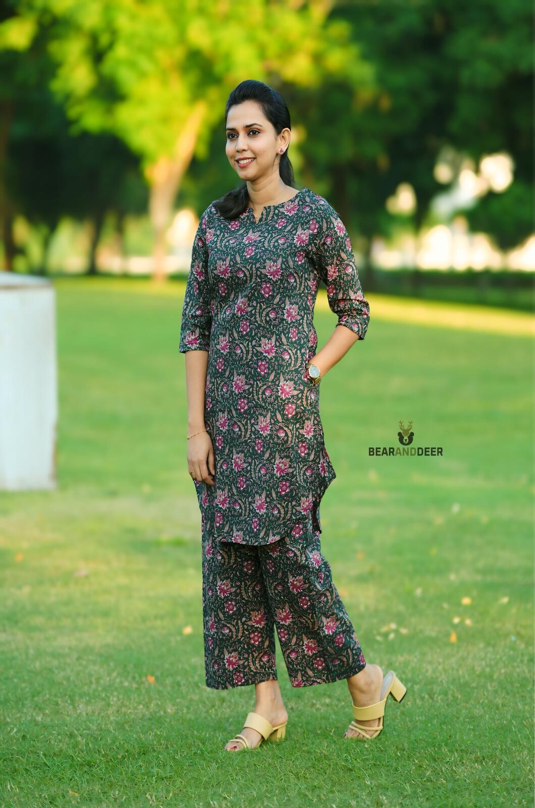 Green Floral Rajasthani cotton Pyjamaset