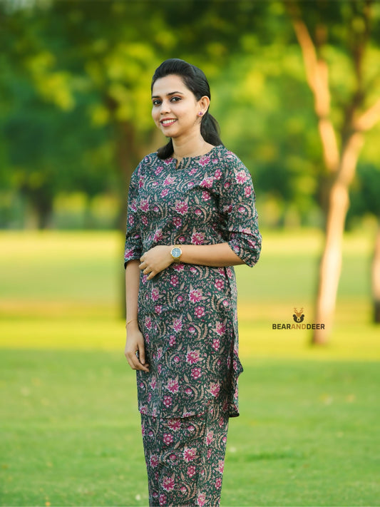 Green Floral Rajasthani cotton Pyjamaset