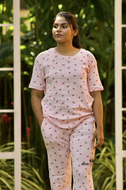 Baby Pink Jersy Stripes Co-Ordset