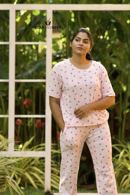 Baby Pink Jersy Stripes Co-Ordset