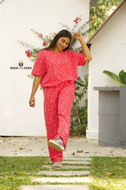 Heart Print Red Co-Ordset